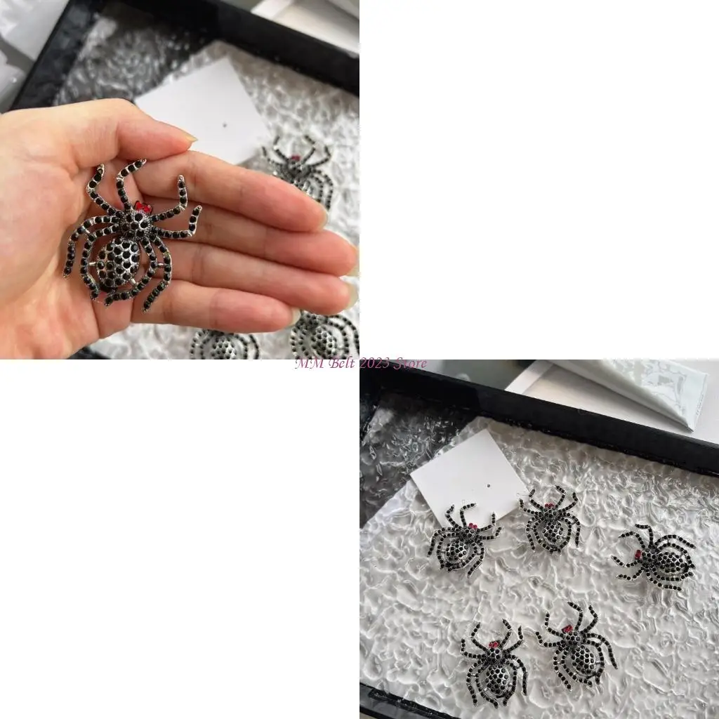 

49ME Flat Clip Hairpin Rhinestones Studded Halloween Headwear Bunches Clip Elegant Rhinestones Spiders Hair Clip Photo Props