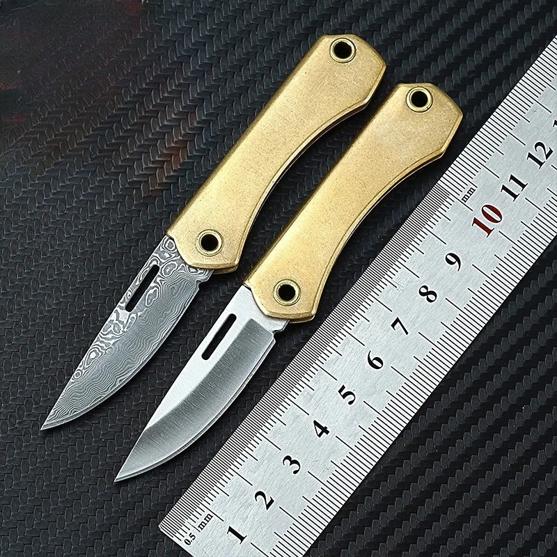 

New J211 Folding Knife D2/Damascus Blade Brass Handle Camping Survial Outdoor Hunting Tactical Pocket Knives EDC Multitool