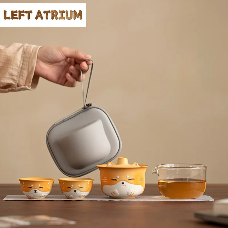 

Fortune Cat Travel Tea Set Kit Zen Teapot And Cup Set 1 Pot 2 Cups Tea Maker Organizer Portable Outdoor Handbag Accessories Gift
