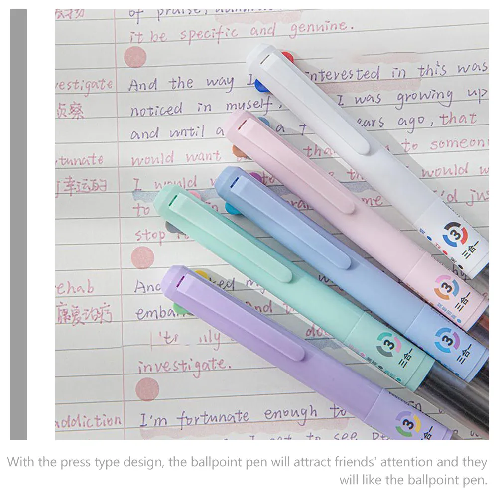 

5Pcs Delicate Multicolor Ballpoint Pens Press Action Writing Pens Wear-Resistant Smooth Writing for School Office Desktop Use