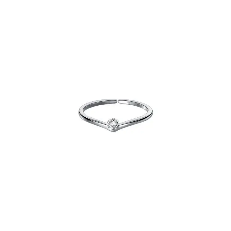 

Silver simple Japanese single diamond V-shaped ring female small diamond single circle girlfriend ring adjustable ins