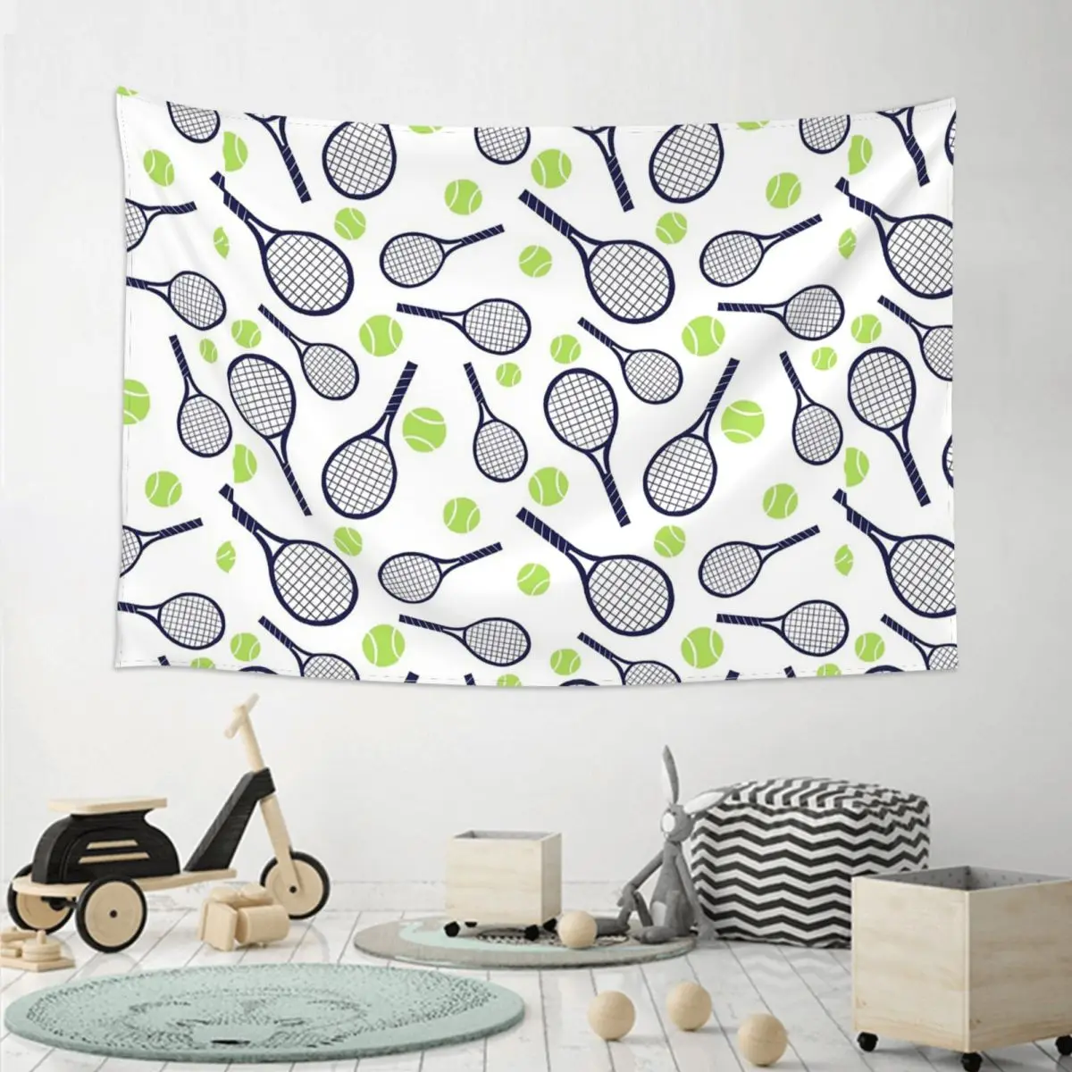 Tennis Racket And Ball Tapestry Art Wall Hanging Aesthetic Home Decoration Tapestries for Living Room Bedroom Dorm Room