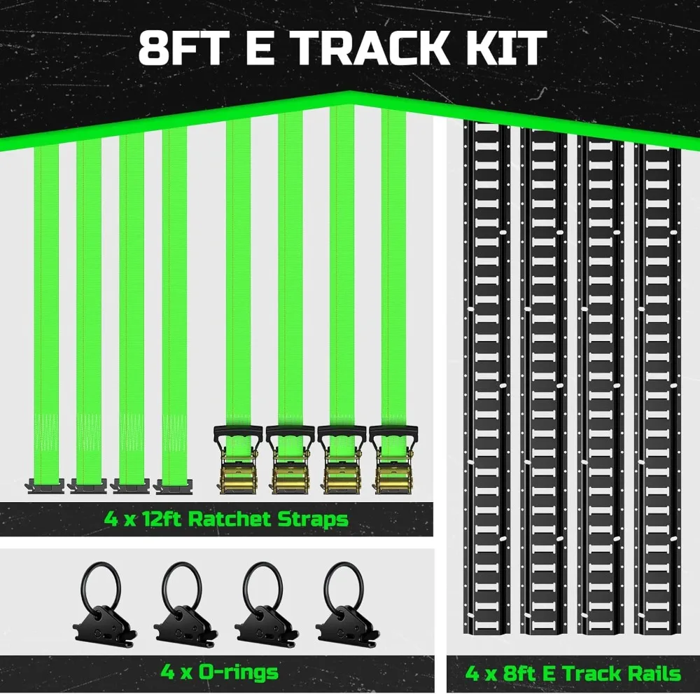 

Комплект направляющих E длиной 8 футов с 4 ремнями с храповым механизмом и уплотнительными кольцами, сверхмощная система крепления прицепа для фургонов, грузовиков