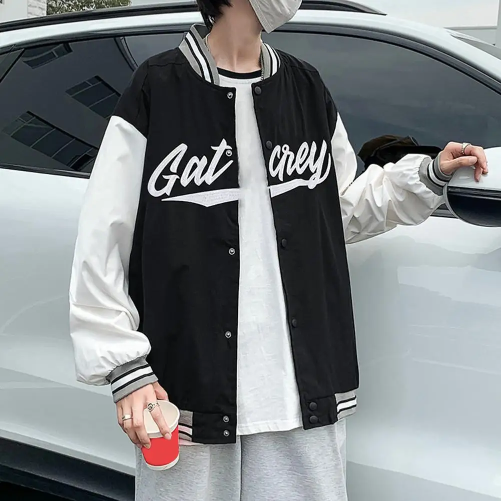 Fall Winter Men Jacket Letter Embroidery Striped Single-breasted Loose Cardigan Long Sleeve Sports Baseball Coat Streetwear