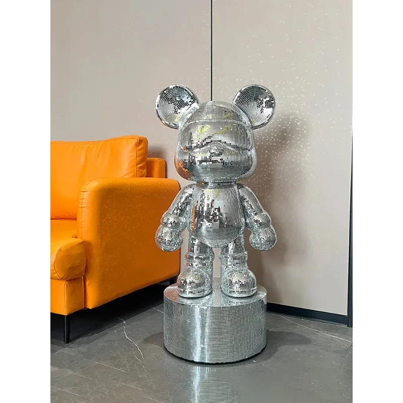 Home Decoration Cartoon Mirror Bear Room Decor Statue Large Floor Sculptures Home Decor Accessories Money Storage Can Ornaments