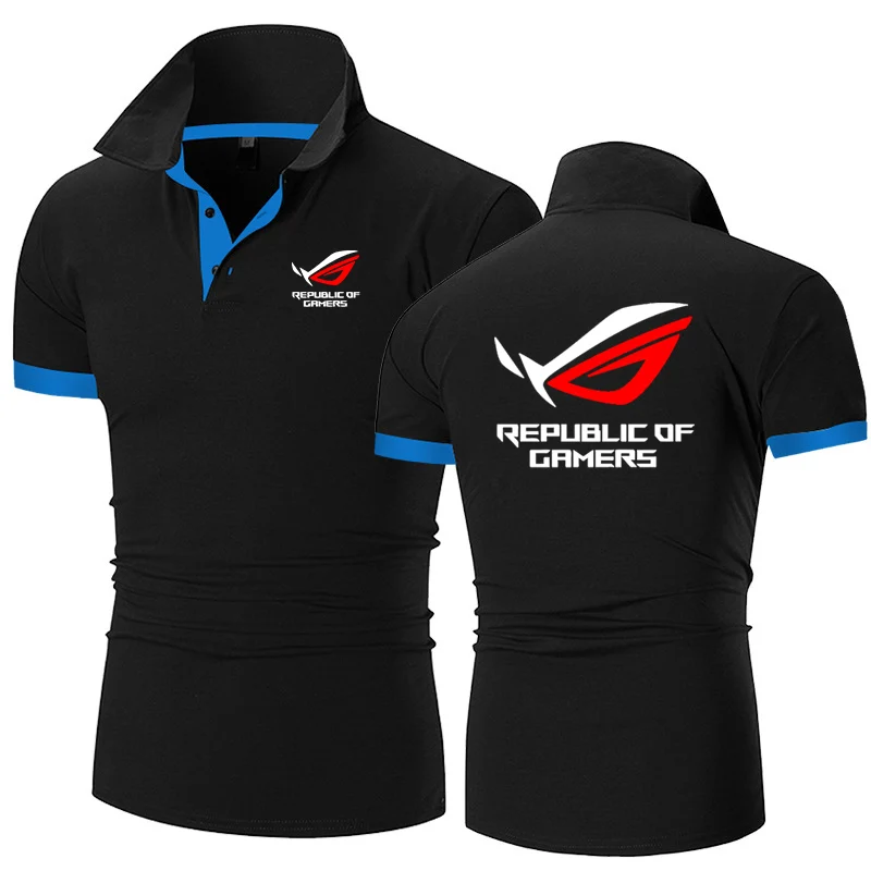 2025 Summer Men's ROG Republic Of GamersLogo Print Solid Color Simple Leisure Fashion Quick Drying Breathable Slim Polo Shirt
