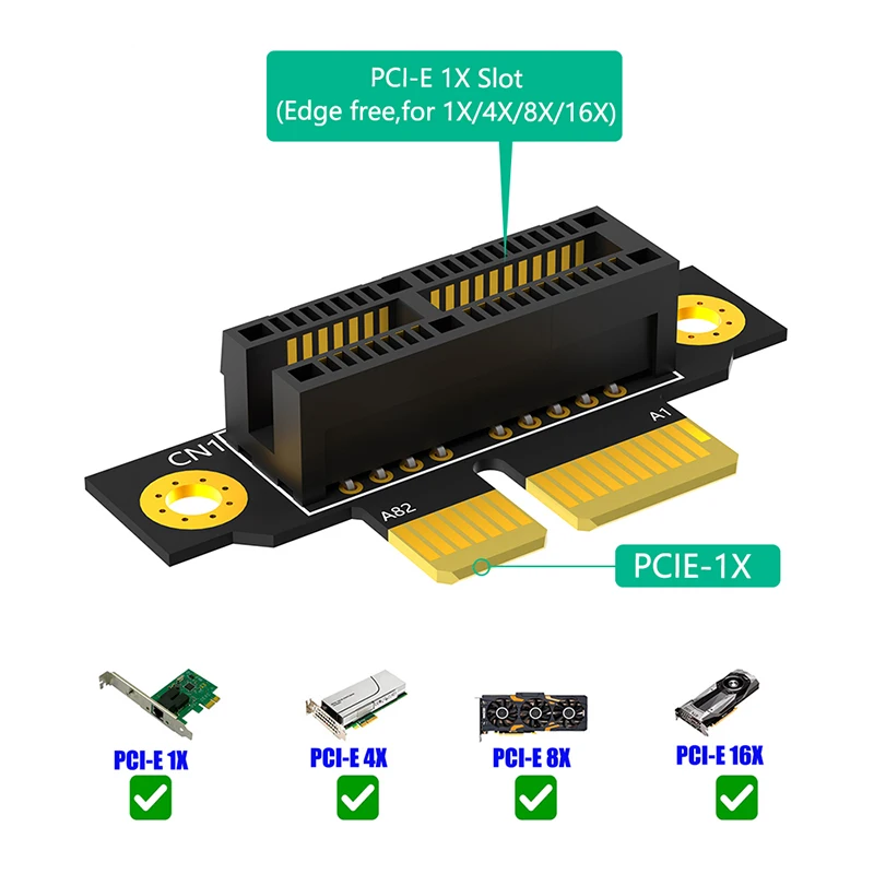 PCIE X1 3.0 kartu Riser pria, papan konverter adaptor Riser pria ke Wanita terbalik PCI Express 1X hingga 1X untuk 1U Server PC 20mm