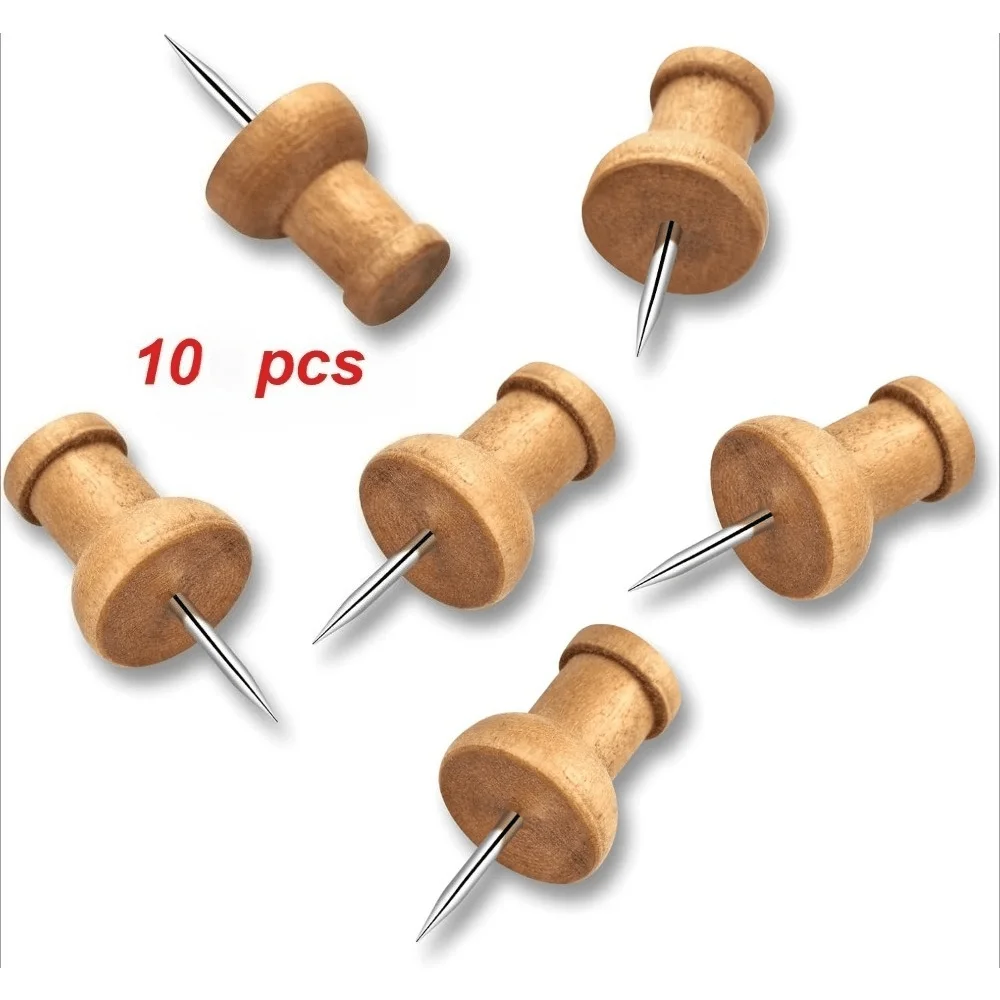 10Pcs Cute Wood Push Pins, Decorative Thumb Tacks for Cork Board, Bulletin Board, Wall & Map