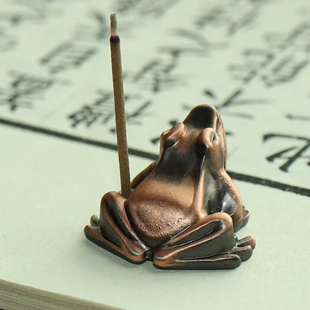 Retro Frog Shape Incense Burner Mini Alloy Incense Holder for Tearoom Living Room Meditation Buddhist Temple Decorative Stick