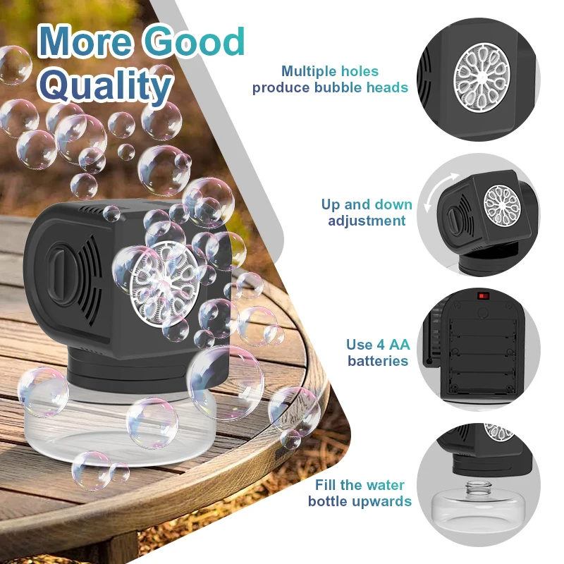 Mit 100 ml Blasenwasser 10-Loch-Blasenmaschine 90 °   Rotierender Kopf, Hochzeit im Freien, Kinderblasen-Party-Geschenk