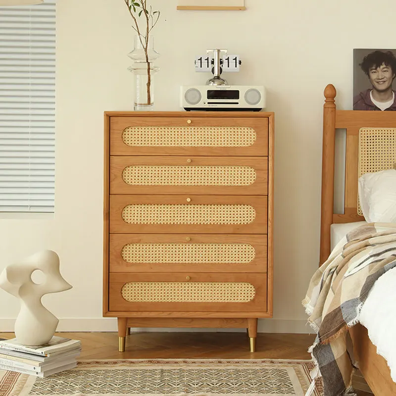 Nordic all-solid wood cherry wood rattan chest cabinet, sofa side cabinet, simple Japanese black walnut storage locker