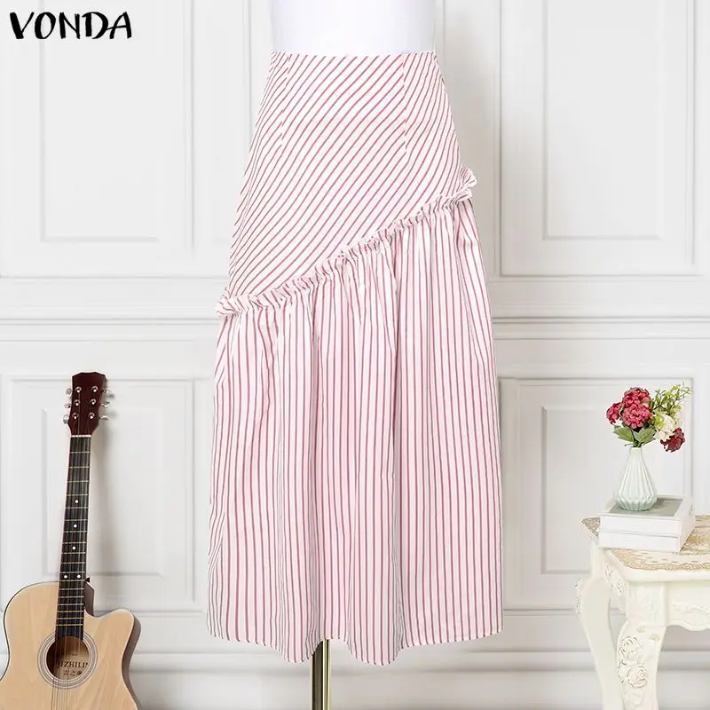 

Женская полосатая макси-юбка VONDA больших размеров 5XL, повседневная свободная длинная юбка, модная праздничная модель 2026 года с высокой талией и оборками
