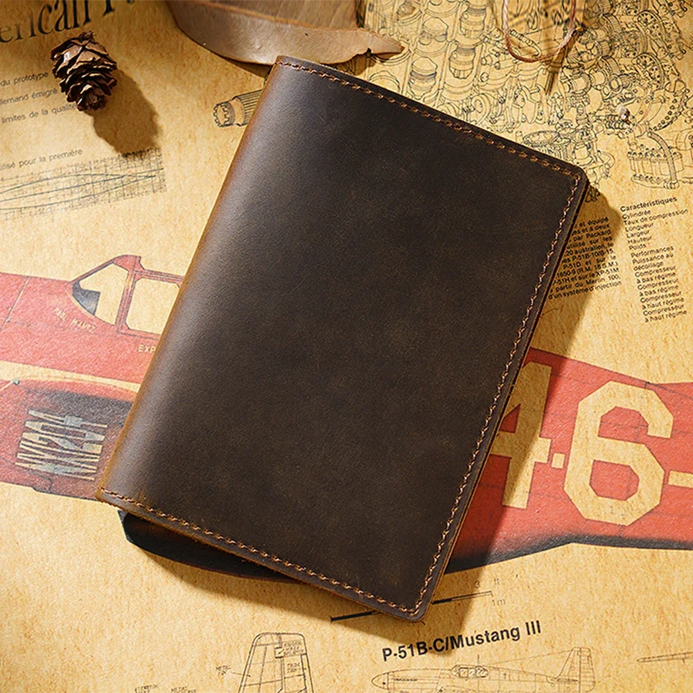 New Arrivals Genuine Crazy Horse Leather Passport Cover Solid Credit ID Card Case Holder Business Unisex Travel Wallet