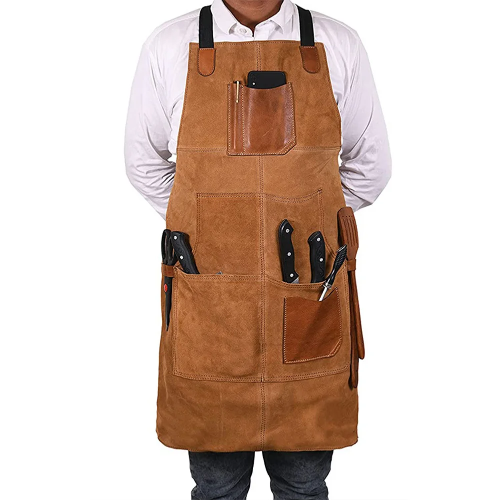

Welding Apron Double-sided Velvet Apron With Adjustable Pockets PU Leather Soldering Protective Apron