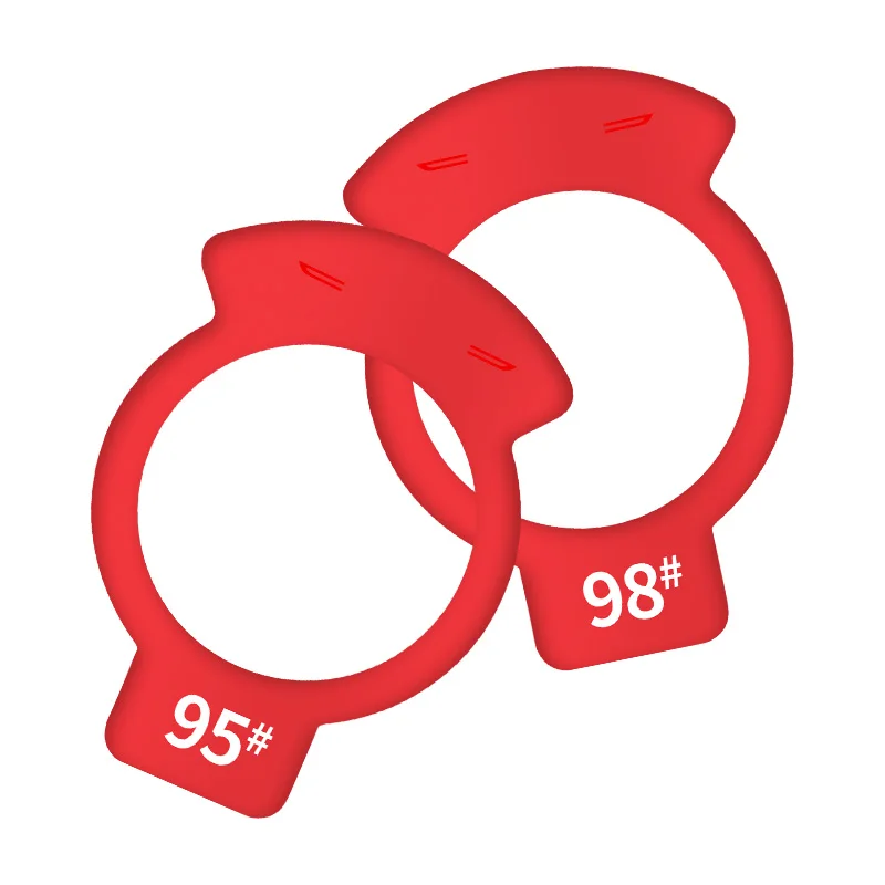Red Double-Bladed Car Fuel Tank Cap Sticker with 95, 92, and 98 Fuel Level Indicators, and Diesel Refueling Reminder Circle