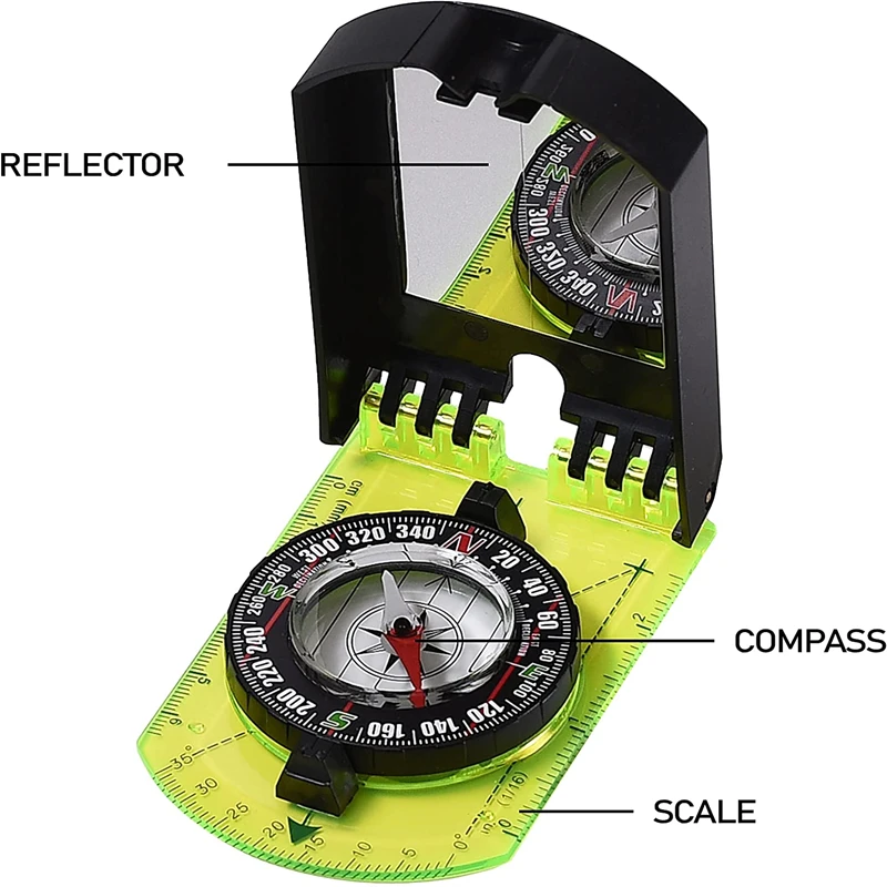 Compass Scale Map Ruler Mirror Compass With Flip Multifunctional For Outdoor Hiking Camping Survival Guiding Tool Compass