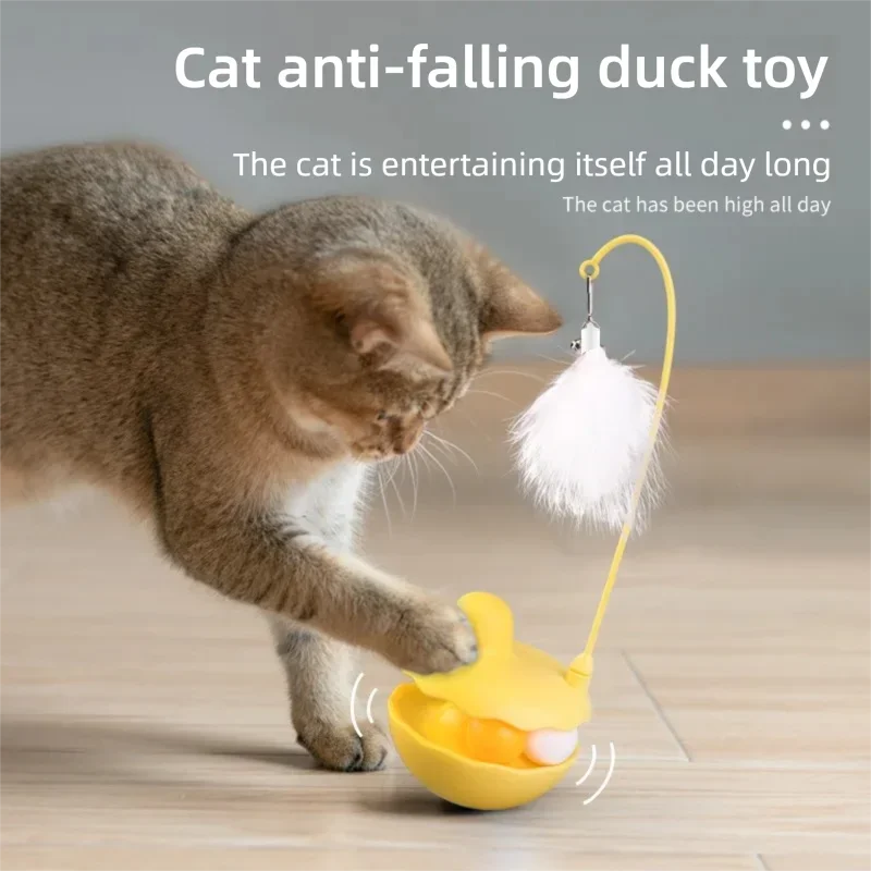 

Tumbler Cat Toy Yellow Duck Feather Bell Turntable Teaser Wand Interactive Fun Boredom Relief Pet Supplies
