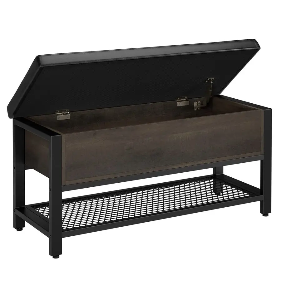 Storage Bench, Entryway Shoe Bench with FlipOpen Storage Box, End of Bed Ottoman Bench with Storage Shelf and Padded Seat for Be