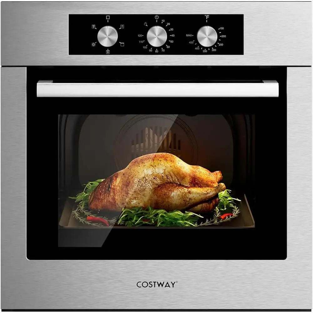 24 Inch Electric Wall Oven Built-in Convection Oven 5 Cooking Functions 2300W 360 Degree Hot Air Circulation Timer Easy