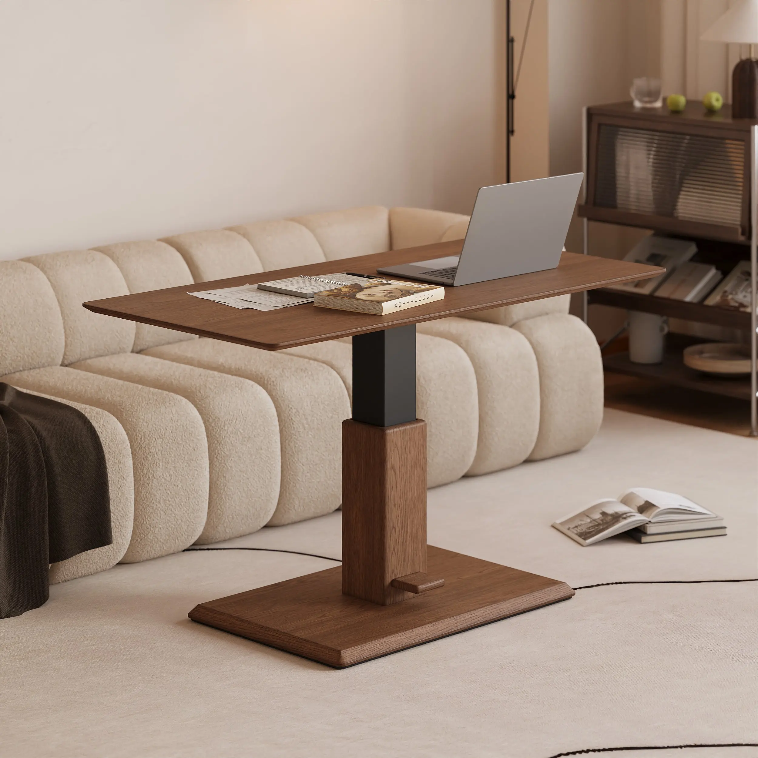 AJUNION Sleek Lift Top Coffee Table Engineered Wood Walnut Veneer Adjust Height Table for Home Office Living Room Center Table