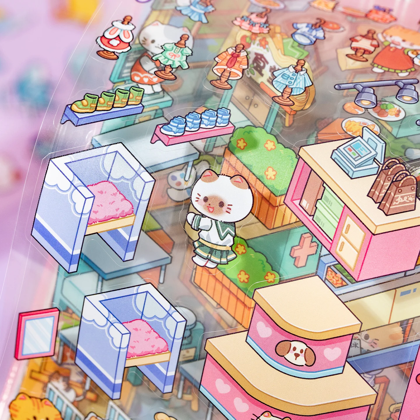 45 Sheets/BK Cute Cat Miniature 3D Diorama Coil Sticker Book for DIY Scrapbooking Phone Case Notebook Decoration