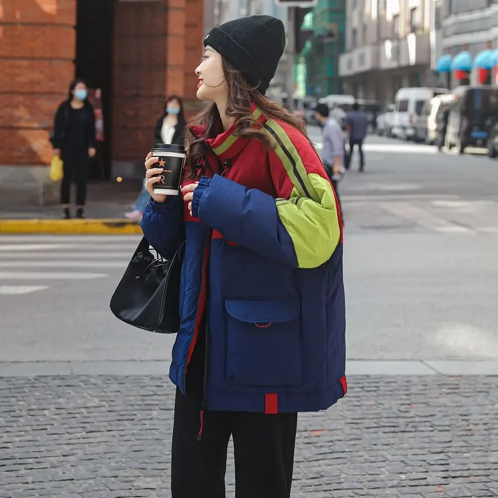 Parkas gruesas de retazos con cremallera para mujer, abrigo de invierno para niñas, estilo europeo y americano