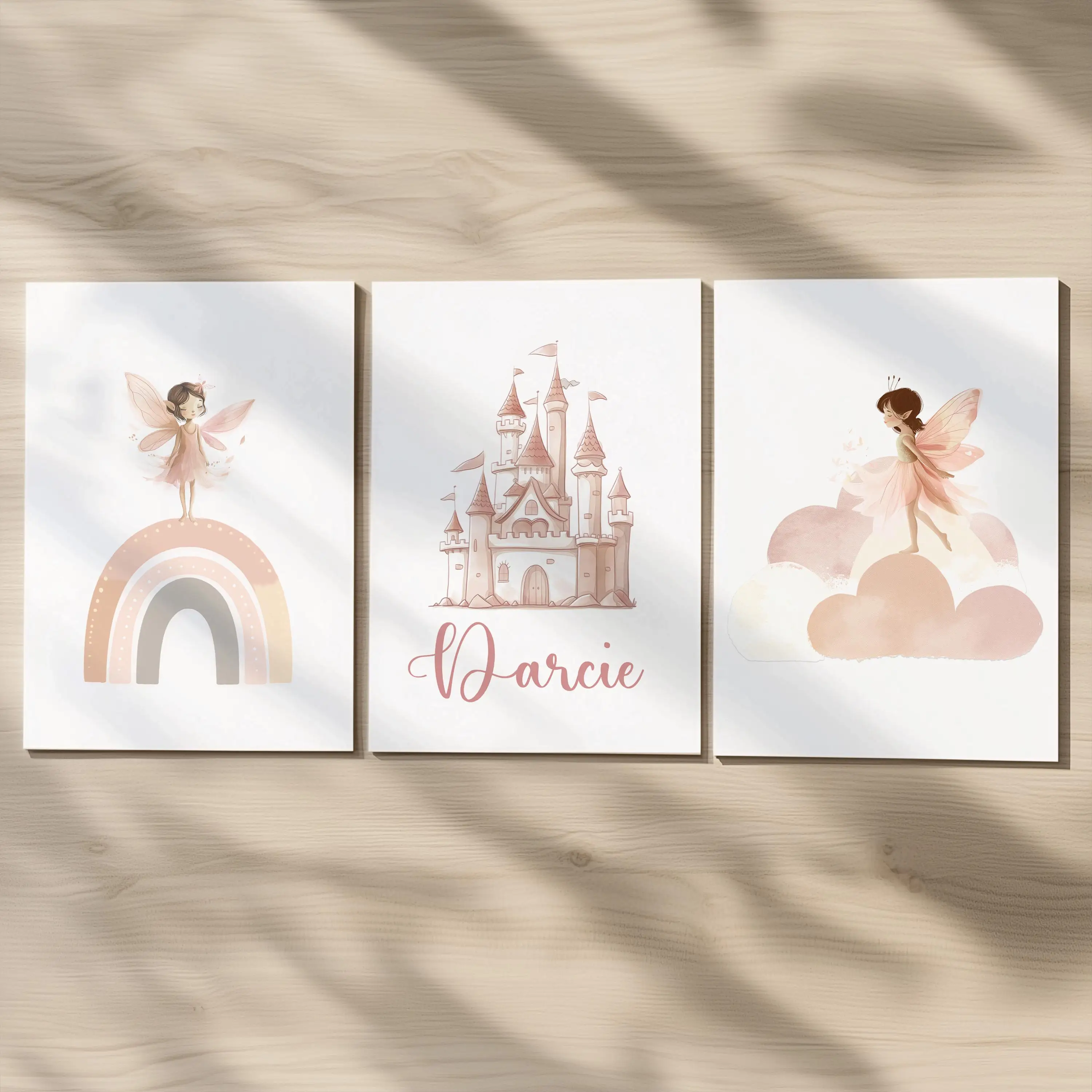 Pink Fairy Personalised Prints Childs Custom Name Poster Blush Princess Decor Wall Art Gift for Nursery Bedroom or Playroom