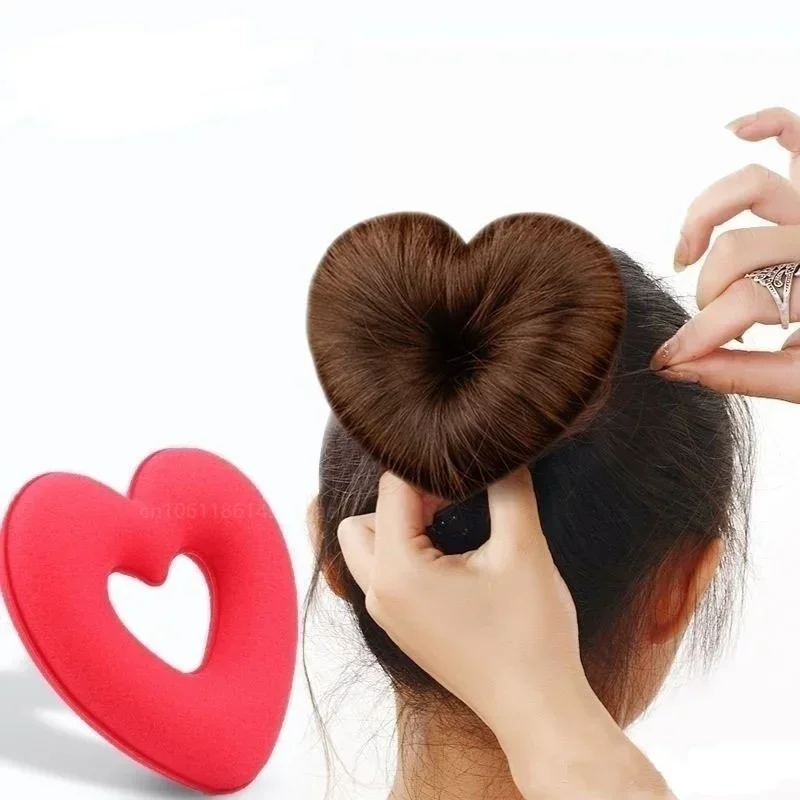 1pc Heart Shaped Hair Curler Hair Styling Tool Women Girls Sponge Bract Head Meatball Bun Maker Ring Donut Hair Accessories