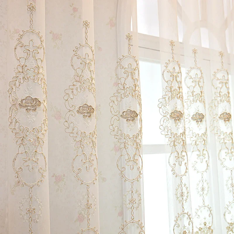 Nordic Modern High-end Luxury European-style Embroidered Gauze Curtains for Living Room Luxury Tulle Sheer Yarn Window Screens