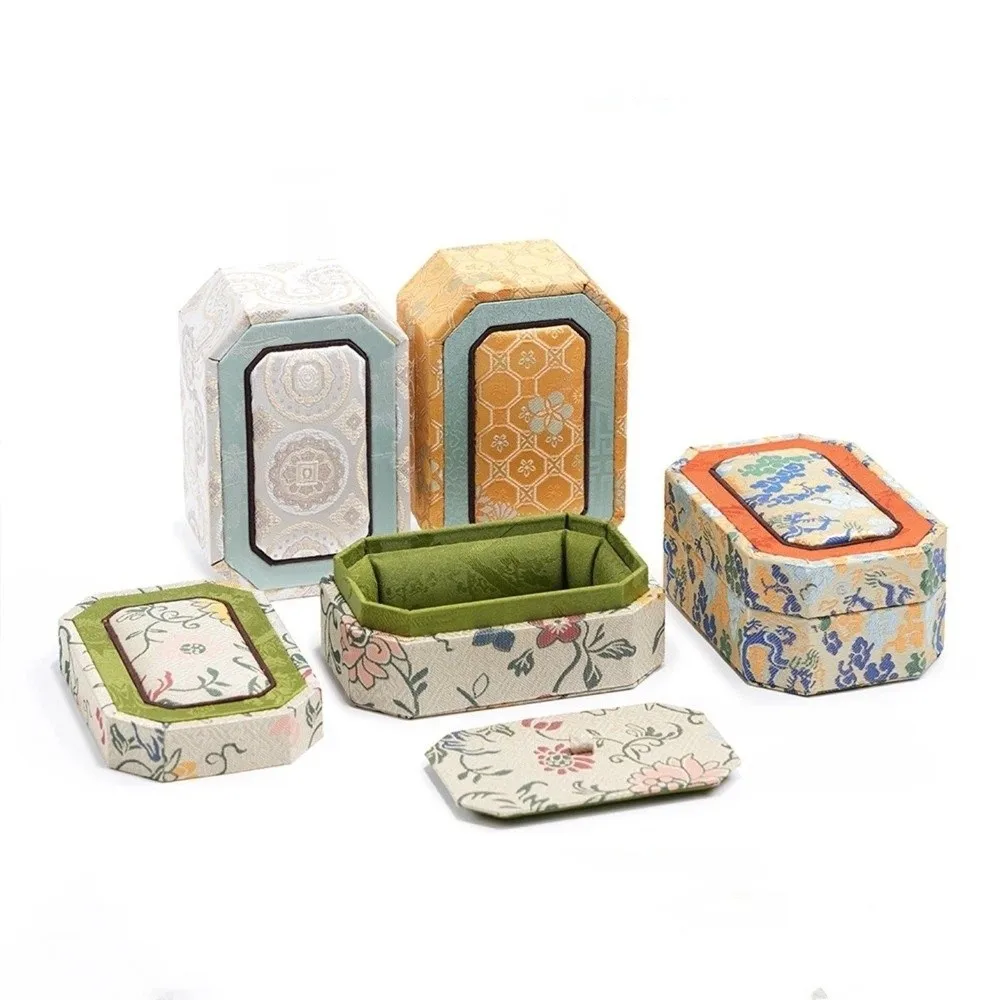 Fabric Brocade Jewelry Box Multiple Colors Chinese Style Double Lid Jewelry Box Wear-Resistant Hard Shell Bangle Storage Box