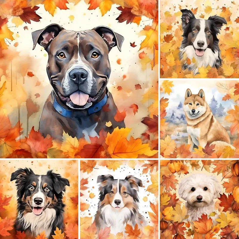 Maple Leaf Puppy Diamond Art Kits for Adults,Australian Shepherd Diamond Painting Kits for Adults,Border Collie Dogs Gem Art