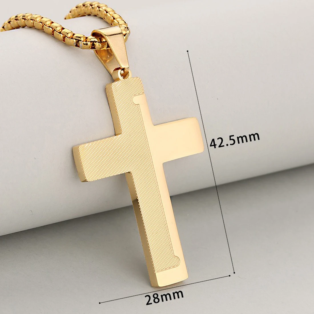 Double Color Diagonal Groove Cross Pendant Necklace Stainless Steel Anti-Tarnish Hiphop Prayer Christian Religious Faith Jewelry