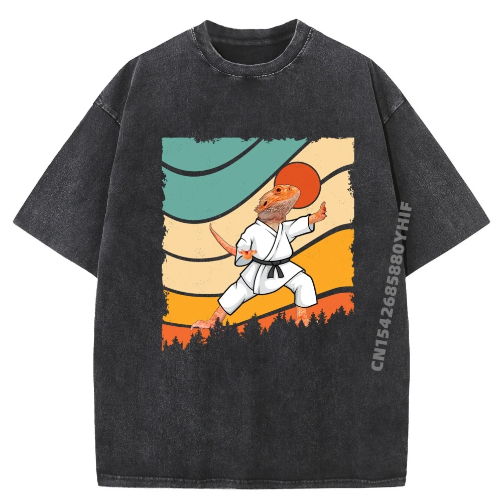 

Funny Tops Tees​Luxury Designer Male Printed T-shirts For Men Vintage Bearded Dragons Doing Karate Mens Washed Shirt