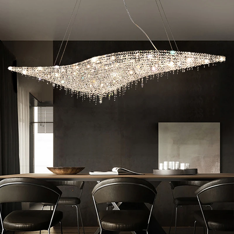 Crystal Bead Pendant Lights Post-modern Designer Chrome Home Decor Lighting Fixture Hanging Lamp for Ceiling Dimmable LED Lustre