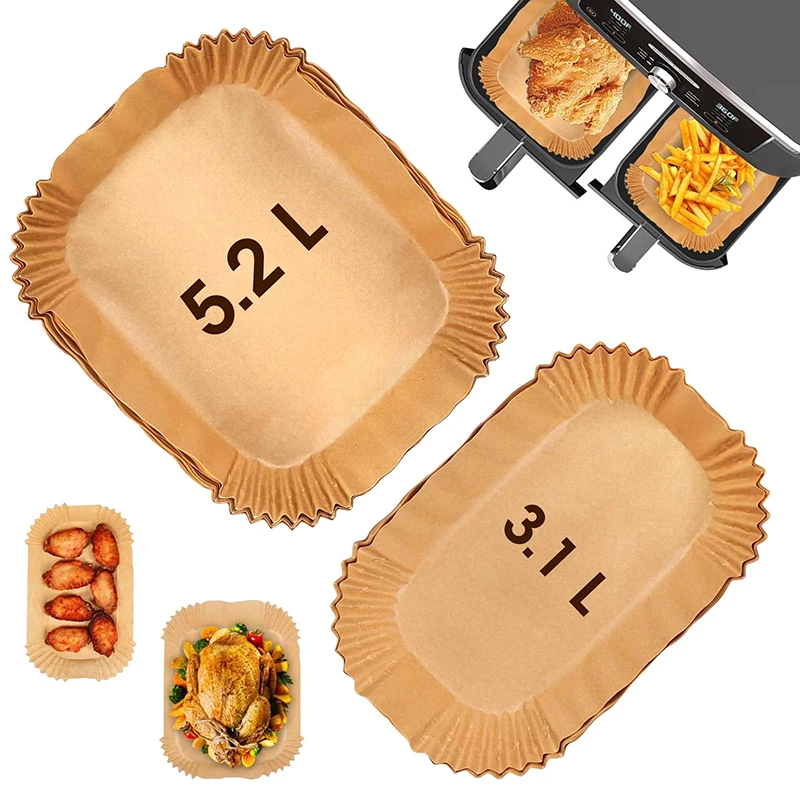 Rectangle Air Fryer Paper Liners for Tefal 5.2L & 3.1L Dual Basket Airfryer Disposable Paper Kitchen Baking Cooking Accessories