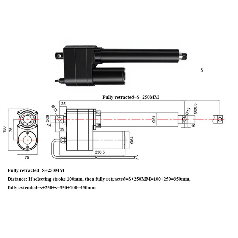DC 12V 24V 7000N Linear Actuator IP65 Waterproof Low Noise Industrial Telescopic Rod Electric Cylinder for Large Elevators