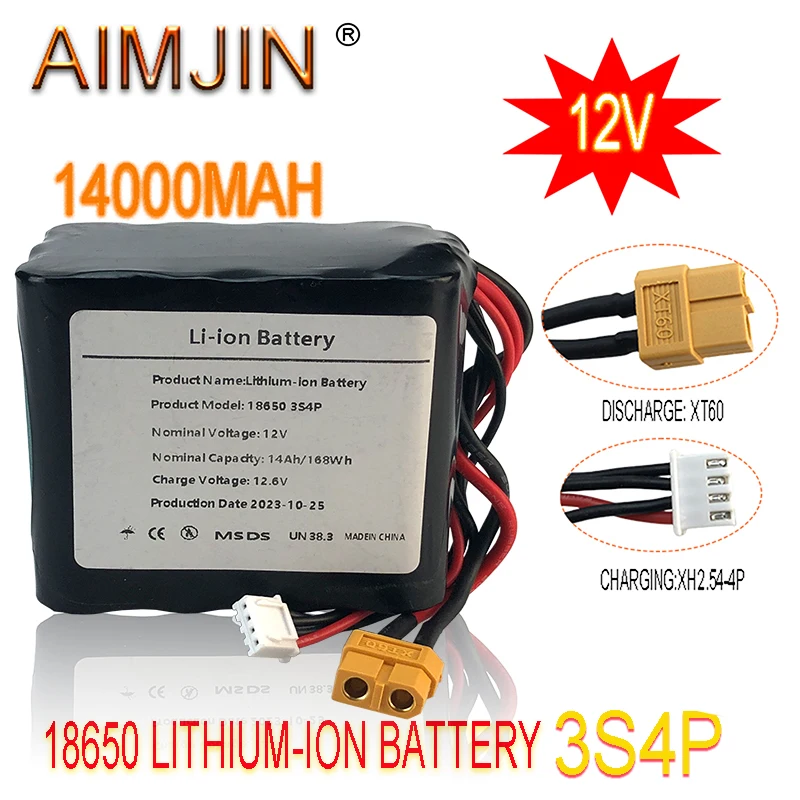 

AIMJIN 3S4P 12V 14Ah High Capacity UAV Rechargeable 12.6V Li-ion Battery for Various RC Airplane Drone Quadrotor XH2.54-4P XT60