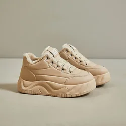 2025Winter Woman's High-top Sneakers Plush Warm Cotton Shoes Fashion Leather Casual Shoes Designer Platform Shoes Zapatos Mujer