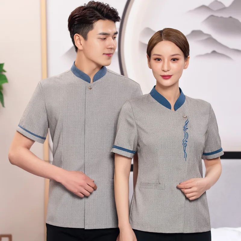 Рабочая одежда для уборки: летняя, льняная, дышащая, унисекс, с коротким рукавом, для больниц, офисов, уборки помещений, гостиниц