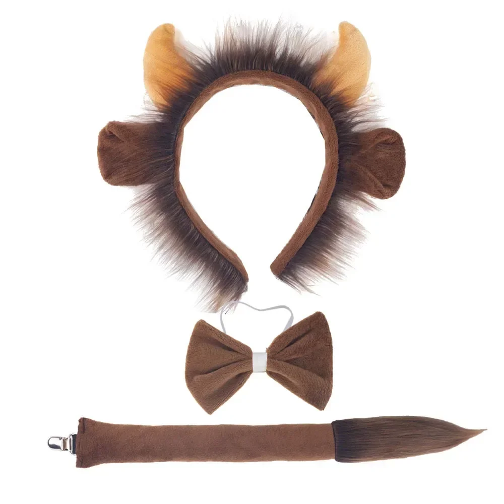 Party Adult Children Men Boy Cattle Costume Set Plush Animal Horn Ear Headband Tail Cosplay Halloween Halloween Christmas