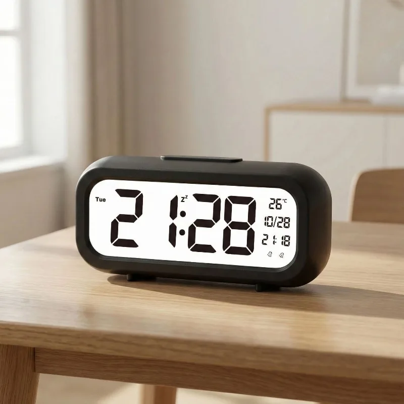 Nordic Multi-color Electronic Alarm Clock Creative Oval Silent Clock LCD Screen Display Multifunctional Date Temperature Get Up