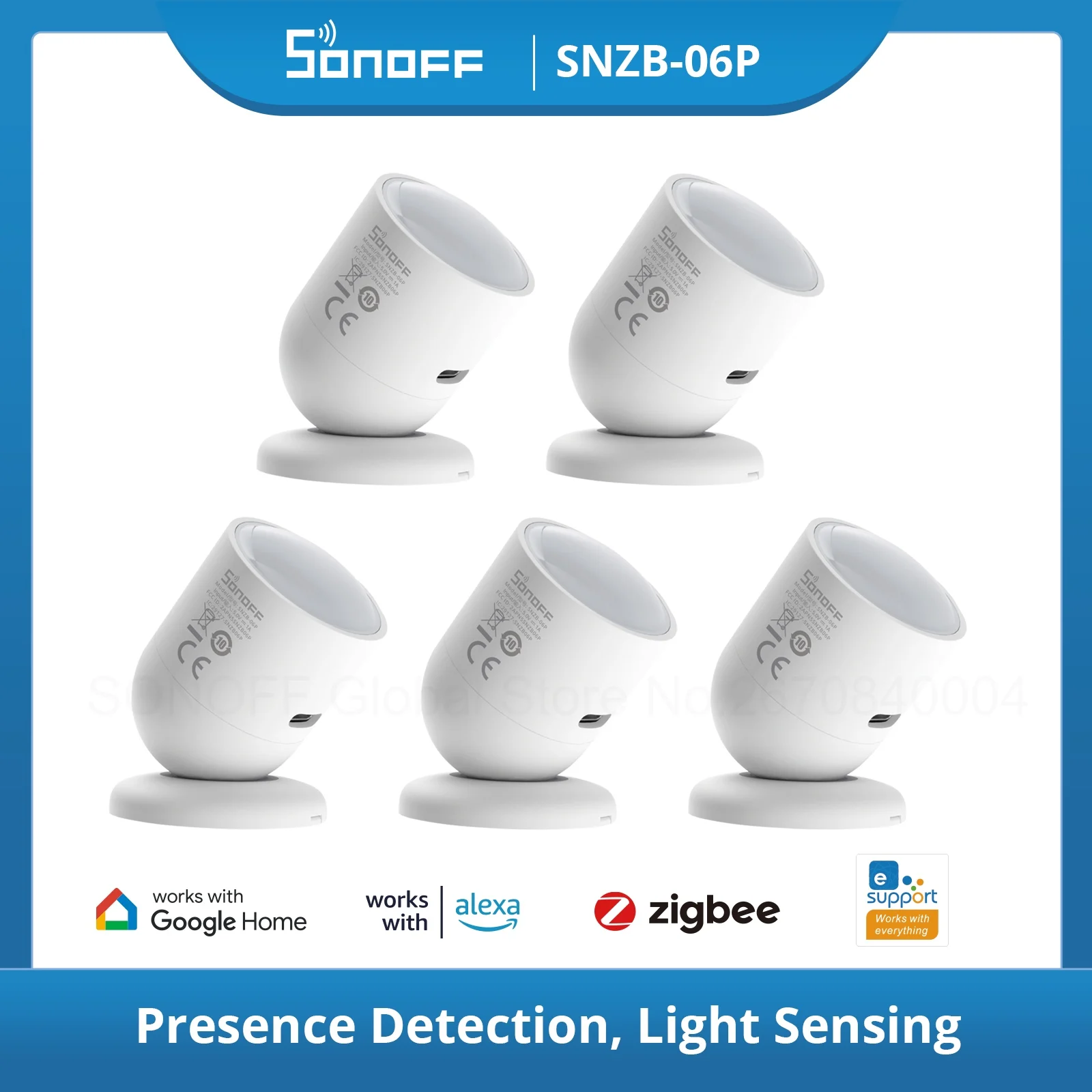 1-10PCS SONOFF SNZB-06P Zigbee 3.0 Human Presence Sensor Lighting Motion Sensor Smart Home Automation Work with Zigbee2MQTT ZHA