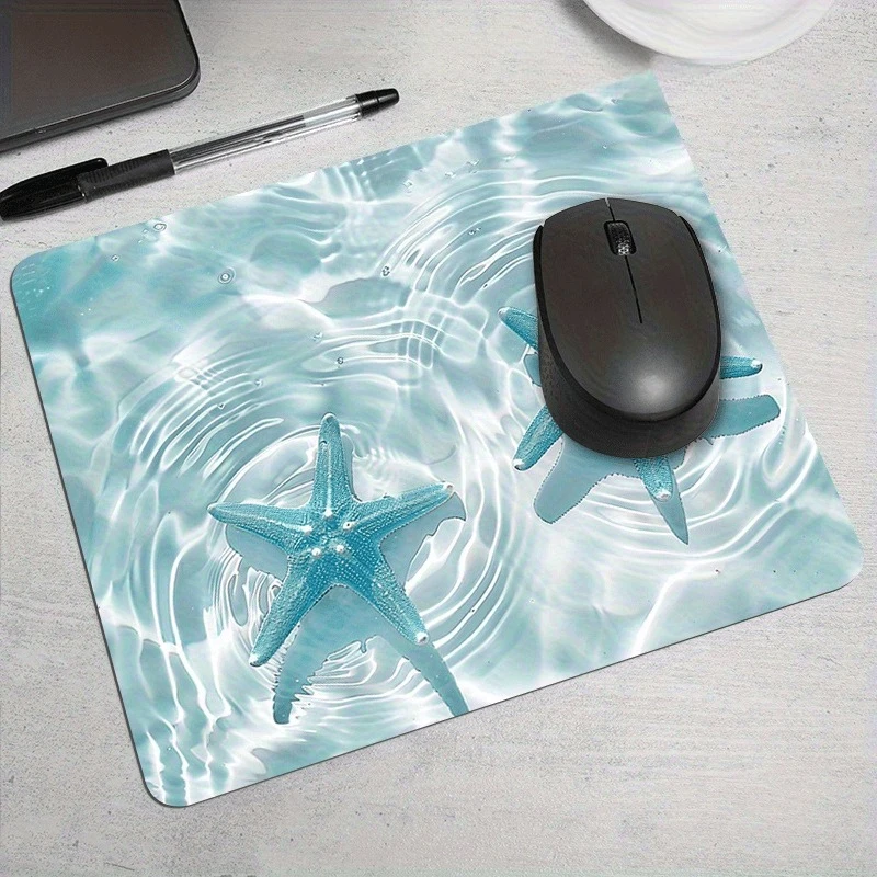 Square Mousepad Blue Starfish Pattern Mouse Pad Small Anti-Slip Deskmat Durable Washable Desk Mat Desk Decoration Accessories