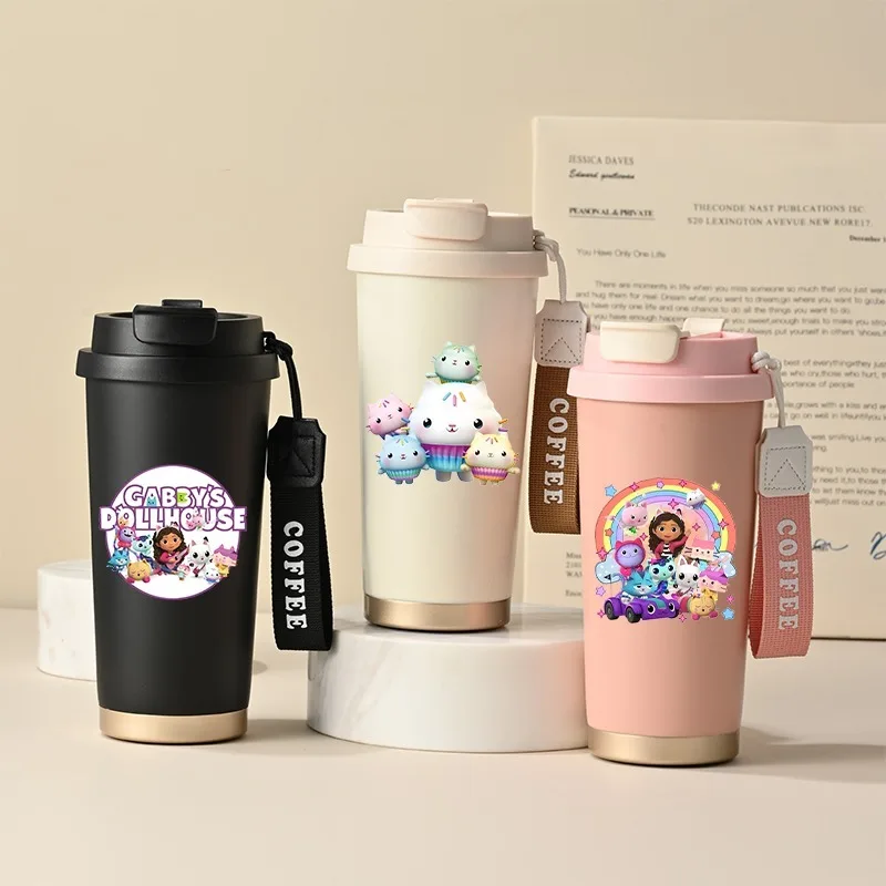 

450ML Gabby Dollhouse Thermos Fashion Coffee MugCartoon Anime Pattern Printed Water Bottle Boys Girls Portable Thermoses Gifts