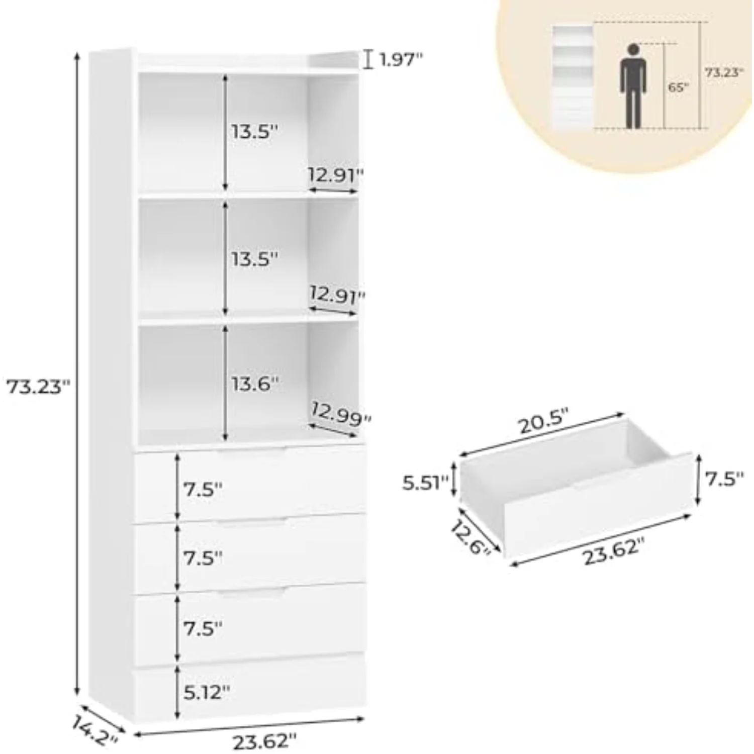 73.23'' Tall Storage Cabinet B - Bookcase Wood Shelf recension och pris