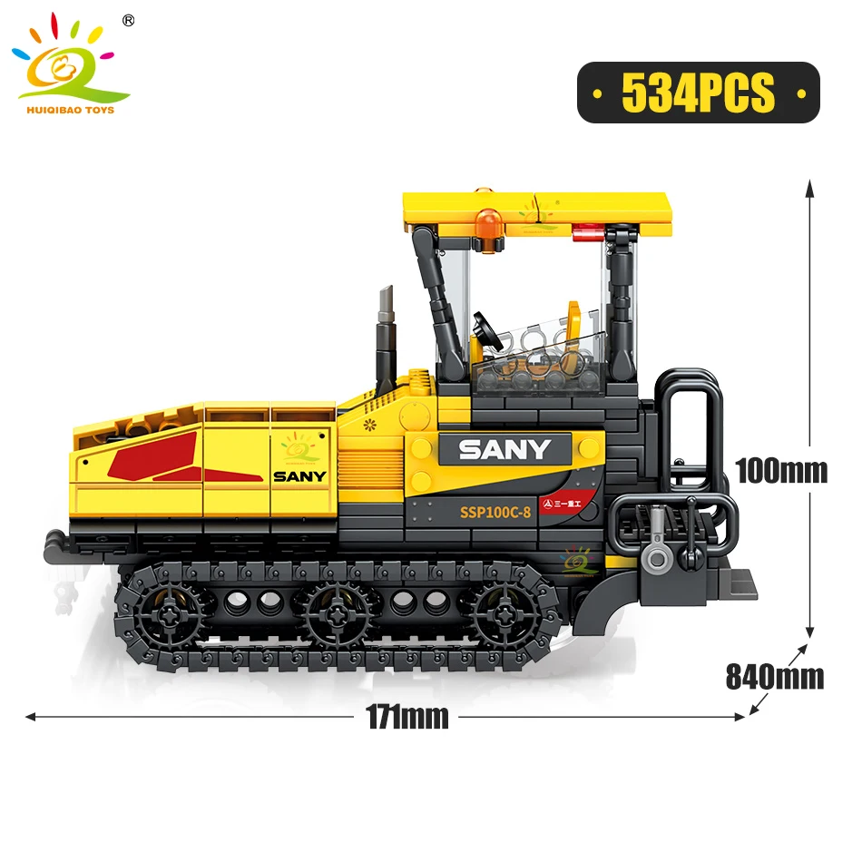 HUIQIBAO City Engineering Series Vehicle Excavator Building Blocks Car Road Roller Pavers Construction Bricks Toys for Children