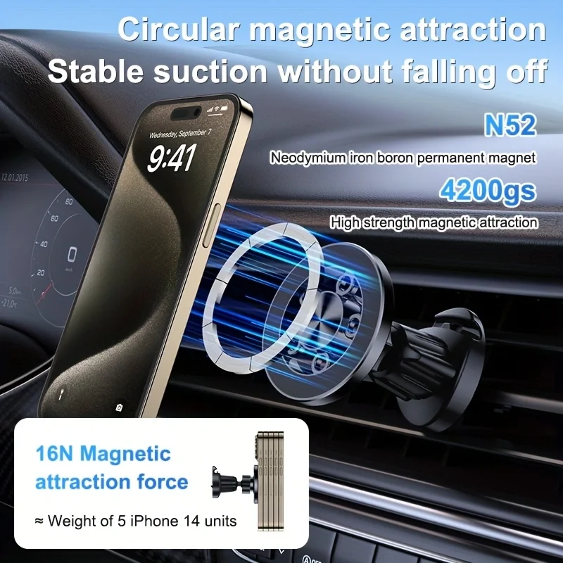 2026 New Car Vent Magnetic Mount, Strong Magnetic Adsorption, Clip Installation, 360° Rotation, Scratch-Resistant Vent, Universal Compatibility, Travel-Friendly