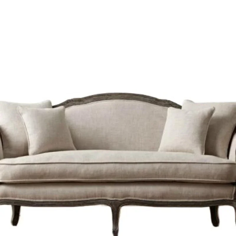 American fabric sofa wedding dress rural pastoral French solid wood studio photography retro old bed and breakfast double sofa