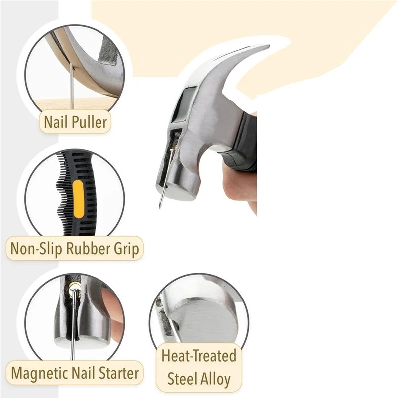 B47B-601 قطعة مجموعة متنوعة من الأظافر ومطرقة صغيرة، وأظافر لتعليق الصور، وأظافر للجدار، وأظافر معلقة للصور