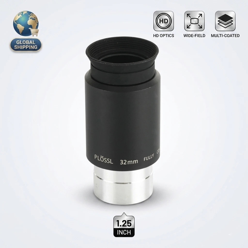 Ocular Plossl de 32mm para Telescópio Astronômico, Acessório de Lente HD de Campo Amplo de 4 Elementos FMC de 1,25 Polegadas para Celestron/Skywatcher